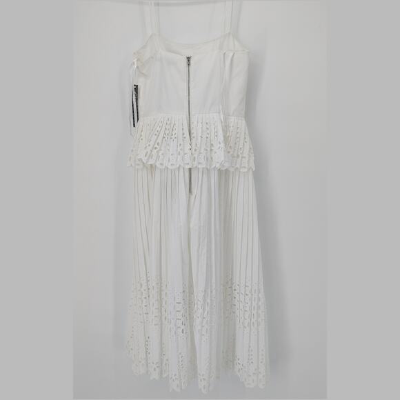 Gianni Bini White Eyelet Lace Pleated Midi Dress Peplum NWT Size 0 Bridal - Picture 5 of 16